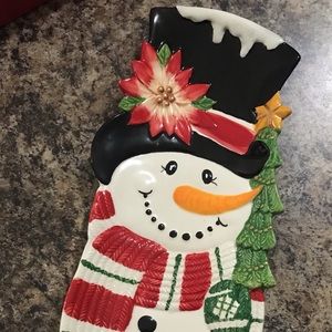 Fitz and Floyd Snowman with top hat elongated dish